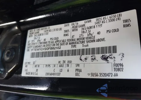 2016 Ford F-150 Xlt z USA, uszkodzony, nr VIN 1FTEW1CP2GFB82102